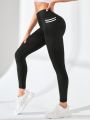 High Waist Side Stripe Workout Leggings With Pockets