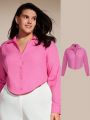 SHEIN BASICS Plus Size Solid Color Long Sleeve Shirt