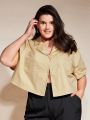 SHEIN BASICS Women'S Plus Size Color-Block Collar Double Pocket Shirt