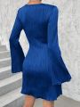 SHEIN Essnce Solid Color Elegant Bell Sleeve Dress