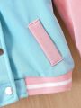 Baby Girl Letter Graphic Colorblock Varsity Jacket Without Hoodie