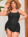 Plus Size 1pc Drawstring Detail Halter Neck Cover Up Dress