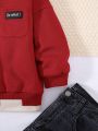 SHEIN Little Boys' Casual Loose Fit Round Neck Sweatshirt With Colorblock Design And 2 in 1