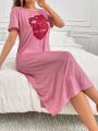 Cute Bear Print Nightgown With Heart Details