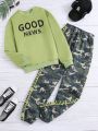 Teen Girls' Letter Printed Sweatshirt & Camouflage Pants Set