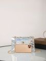 Small Square Bag Fashionable Holographic Transparent Flap Chain