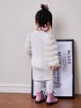 SHEIN Baby Girls' Casual Knitted Splicing Fringed Slim Long Sleeve Dress