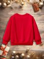 Little Girls' Casual New Year Element Patterned Long Sleeve Round Neck Sweatshirt Suitable For Autumn And Winter