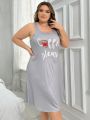 Plus Size Women'S Cartoon Printed Sleeveless Nightgown