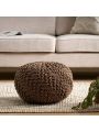 Hazel Indoor Handcrafted Modern Fabric Weave Pouf, Light Brown