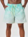 Men'S Palm Tree Print Shorts With Gradual Color And Diagonal Pockets For Beach