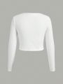 SHEIN Kids EVRYDAY Big Girls' 2pcs Short & Long Sleeve Slim Fit T-shirts Set