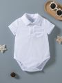 2pcs Spring/Summer Baby Boy Solid Polo Collar Short Sleeve Romper