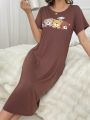 Women's Bear Print Short Sleeve T-Shirt Nightgown