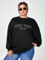 Bat Sada Plus Letter Graphic Drop Shoulder Sweatshirt