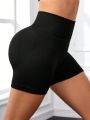 Yoga Basic Solid Color Wide Waistband Sports Shorts