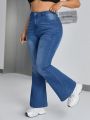 SHEIN ICON Plus Size Women'S Flared Jeans With Whiskers And Cat Whisker Details