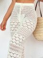 SHEIN Swim BohoFeel Hollow Out Knitted Fringe Hem Waist Drawstring Cover Up Pants