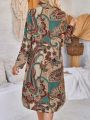 EMERY ROSE Ladies' Full Printed Buttoned Shirt Dress, No Belt Included