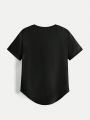 SHEIN Kids EVRYDAY Tween Boys' Fashionable Casual Short Sleeve T-Shirt With Curved Hemline