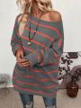 SHEIN LUNE Striped Pattern Pocket Patched Drop Shoulder Sweater