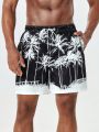 Men'S Coconut Tree Printed Beach Shorts With Diagonal Pockets