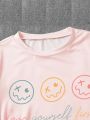 Girls Cartoon & Letter Graphic Tee