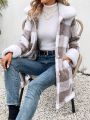 SHEIN Frenchy Women's Fashion Plaid Patchwork Coat With Fur Collar And Buttons