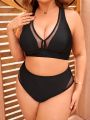 SHEIN Swim Basics Solid Color Hollow Out Plus Size Swimwear Set