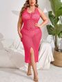 SHEIN Swim Basics Plus Size Women's Halterneck Split Maxi Dress With Tunic Top