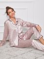 Floral & Striped Print Satin PJ Set