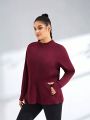 Yoga Basic Plus Size Solid Color Thumbhole Long Sleeves Zip-Up Sport Jacket