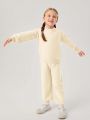 SHEIN Little Girls' Casual Round Neck Long Sleeve Sweater And Knitted Pants 2pcs/set