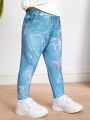 SHEIN Baby Girls' Casual Elastic Waist Denim Effect Long Pants