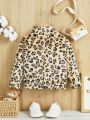 SHEIN Baby Girl Street Style Flannel Leopard Print Fleece Lined Loose Fit Coat
