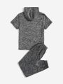 SHEIN Kids EVRYDAY Boys Letter Graphic Hooded Tee & Sweatpants