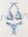 SHEIN Swim Mod Random Floral Print Swimwear Set With Swim Top Featuring Ruffled Sleeves