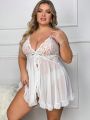 Plus Size Women'S Lingerie Dress (Wire Free, Triangle Panties) 2pcs/Set, Valentine'S Day Edition