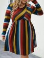 SHEIN CURVE+ Plus Size Women's Striped Long Sleeve Dress