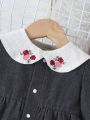 Baby Girls' Long Sleeved Denim Dress With Detachable Lace Trim, Can Be Worn 2 Ways