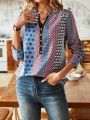 Geometric Printed Notched Collar Shirt