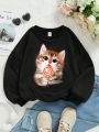 Girls' Casual Cartoon Pattern Long-sleeved Round Neck Sweatshirt Suitable For Autumn And Winter