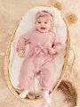 Baby Girls' Pink Jumpsuit In Textured Fabric