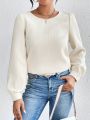 SHEIN Essnce Solid Color Back Button Long Sleeve Shirt