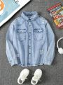 Teenage Boys' Casual Street Style Ripped Denim Jacket