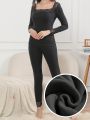 Contrast Lace Thermal Underwear Set