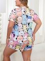 Plus Size Cartoon Print Homewear Set