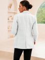 SHEIN BIZwear Woolen Blazer Jacket With Turn-down Collar And Pointed Hemline