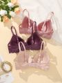 3pcs/set Splice Lace Thin Strap Bra