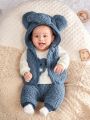 SHEIN Newborn Baby Boys' Cute Elephant Style Hooded Vest, Sweatshirt And Thick Fleece Pants 3pcs Outfit